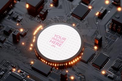 AI Chip Mockup with Label for Technology Branding