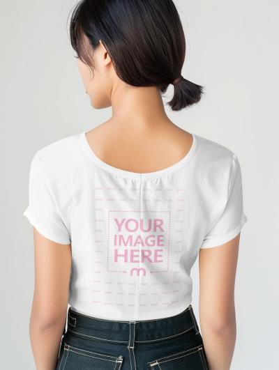 Back View White Dress Mockup on Short-Haired Woman
