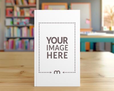 Book Cover Mockup on a Desk with Library Background
