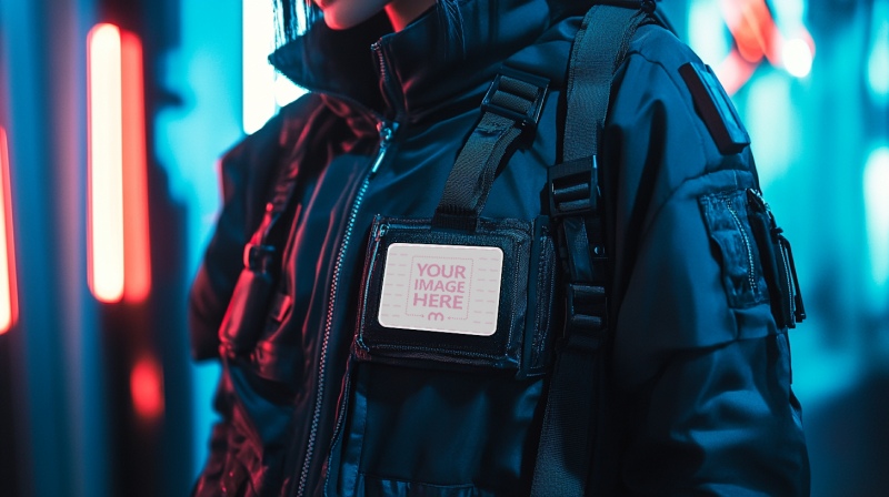 Cyberpunk Techwear Jacket Label Mockup for Branding preview image