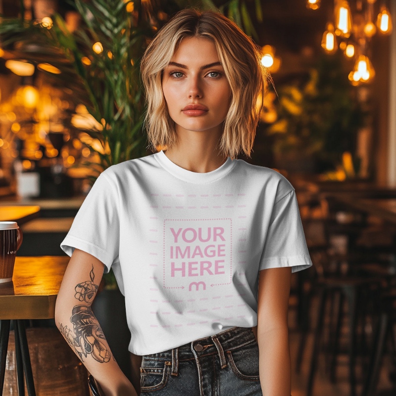 Fitted T-Shirt Mockup on Female Model for Casual Branding preview image