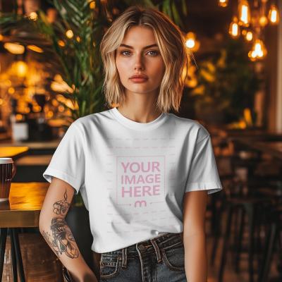 Fitted T-Shirt Mockup on Female Model for Casual Branding