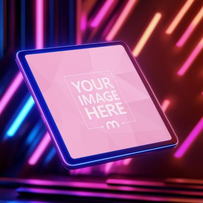 Floating Digital Tablet Mockup with Futuristic Interface for Tech Showcases