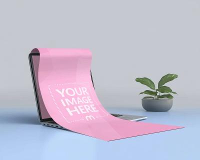 Flowing Paper Mockup from a Laptop Screen