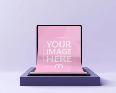 Folded Paper Screen Mockup From Tab on Colorful Background
