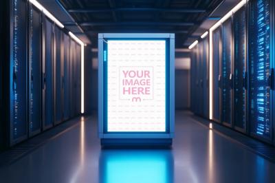 Futuristic AI-Powered Server Mockup with Blank Panel for Tech Concepts
