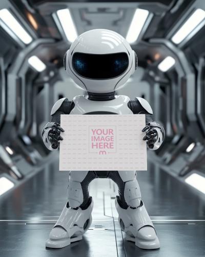 Futuristic Robot Holding Sign Mockup for Sci-Fi Concepts