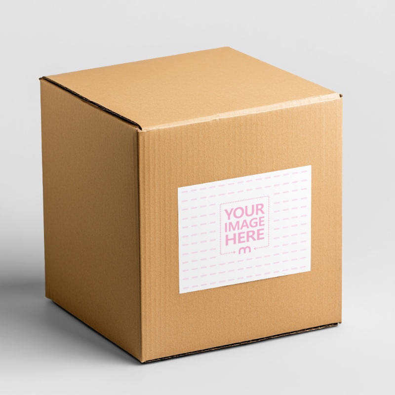 Kraft Cardboard Box Label Mockup on White Background preview image