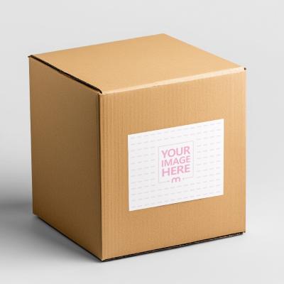 Kraft Cardboard Box Label Mockup on White Background
