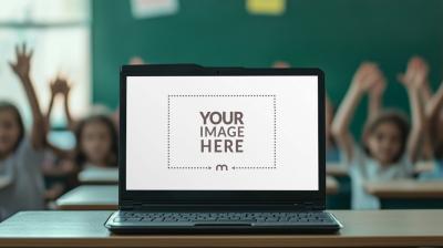 Laptop Screen Mockup for Digital Branding in Kid's Classroom