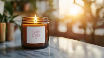 Luxury Scented Candle Label Mockup in Frosted Glass