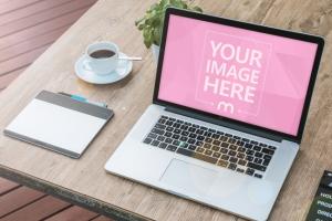 Macbook Laptop on Table Mockup