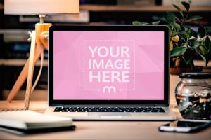Macbook on Home Office Desk Template