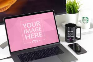 Macbook Pro on Office Desk Mockup