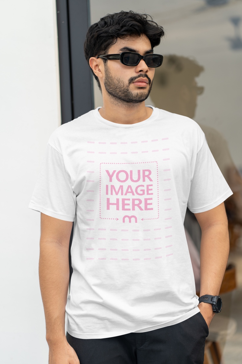 Mockup of a Man Standing in Front of a Glass Door preview image