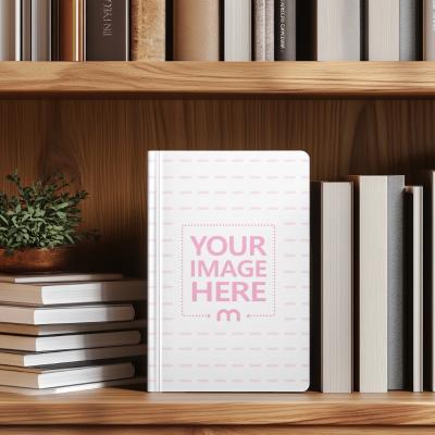 Notebook Cover Mockup in a Bookshelf