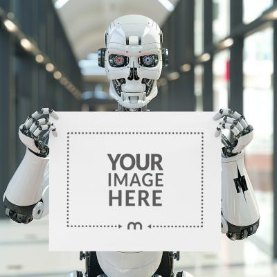 Paper and Poster Mockup Held By Evil Robot