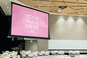 Projector Display Screen in Conference Hall Mockup