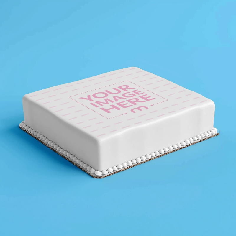 Rectangular Cake Mockup on Blue Background preview image