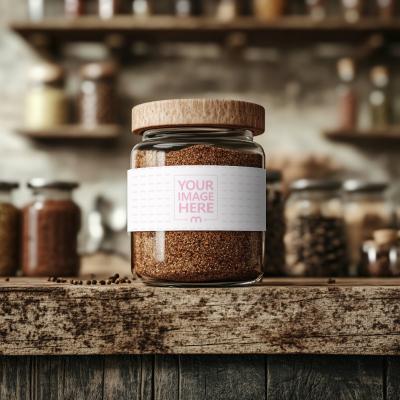 Round Glass Spice Jar Mockup for Kitchen Branding