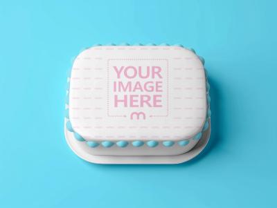 Top View White Cake Mockup on Blue Background
