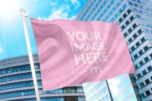 Waving Flag on Glass Building Background Mockup