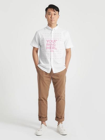 White Half-Sleeve Formal Shirt Mockup on Asian Man