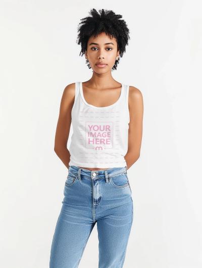 Women's White Tank Top Mockup on Short-Haired Model