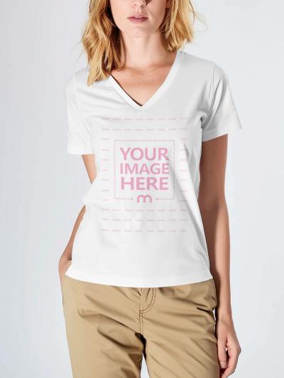 Women's White V-Neck T-Shirt Mockup for Fashion Branding